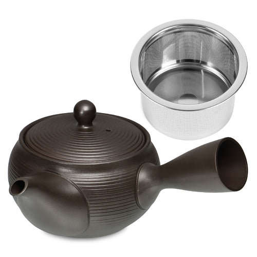 きつさこ 常滑焼 らせん急須 330ml【 最新フィルター茶こし付 】/ダークグレー 黒 味がまろやかになる急須 深蒸し可 日本製 - きつさこ